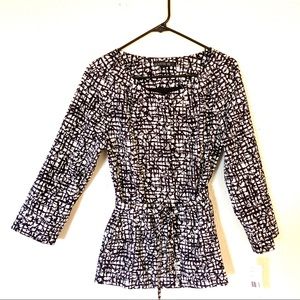 Lafayette 148 Black White Belted Button Jacket 10